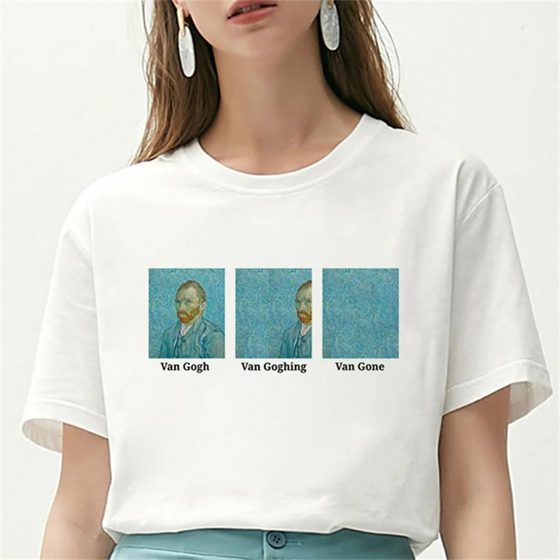

90s Vintage Tshirt Fashion Top Tees Female Vincent Van Gogh Harajuku Aesthetic T Shirts Women Oil Painting Ullzang Funny T-shirt