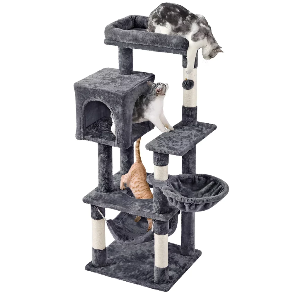 

Multilevel Medium Plush Cat Tree Tower with Scratching Post for Kittens, Dark Gray, Cat Supplies, Cat Climbing Frame, Cat Toys