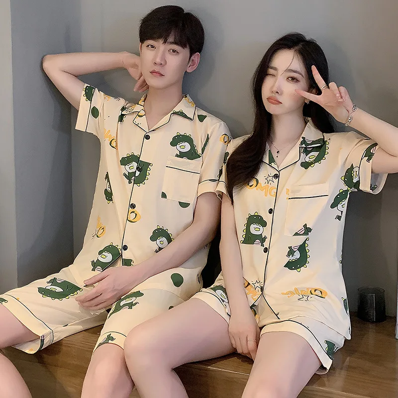 Couple Pajamas Sets Zebra Satin Silk Summer Pyjamas Short Sleeved Pijama Men and Women Lougewear Sleepwear Casual Lover Homewear