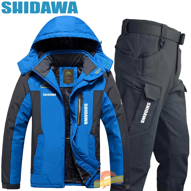

Мужская зимняя ветрозащитная одежда для рыбалки SHIDAWA 2023, теплые бархатные костюмы, уличные водонепроницаемые куртка + брюки для кемпинга, ск...