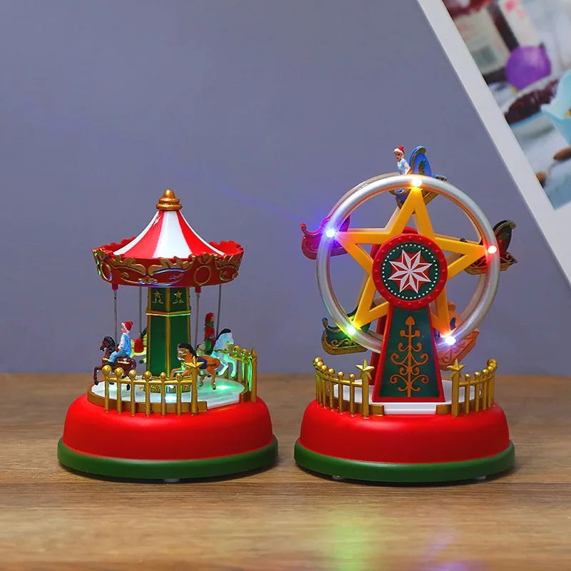 

Glowing Music Boxes for Navidad Decor Christmas Music House Carousel Ferris Wheel Xmas Tree Decoration Ornaments Gift for Noel
