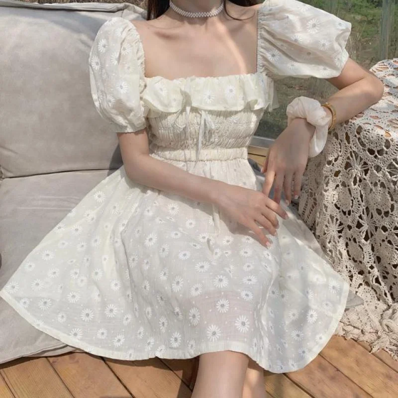 

【Taoclothing】R&O Pastoral style chamomile dress small daisy fresh puff sleeve waist dress