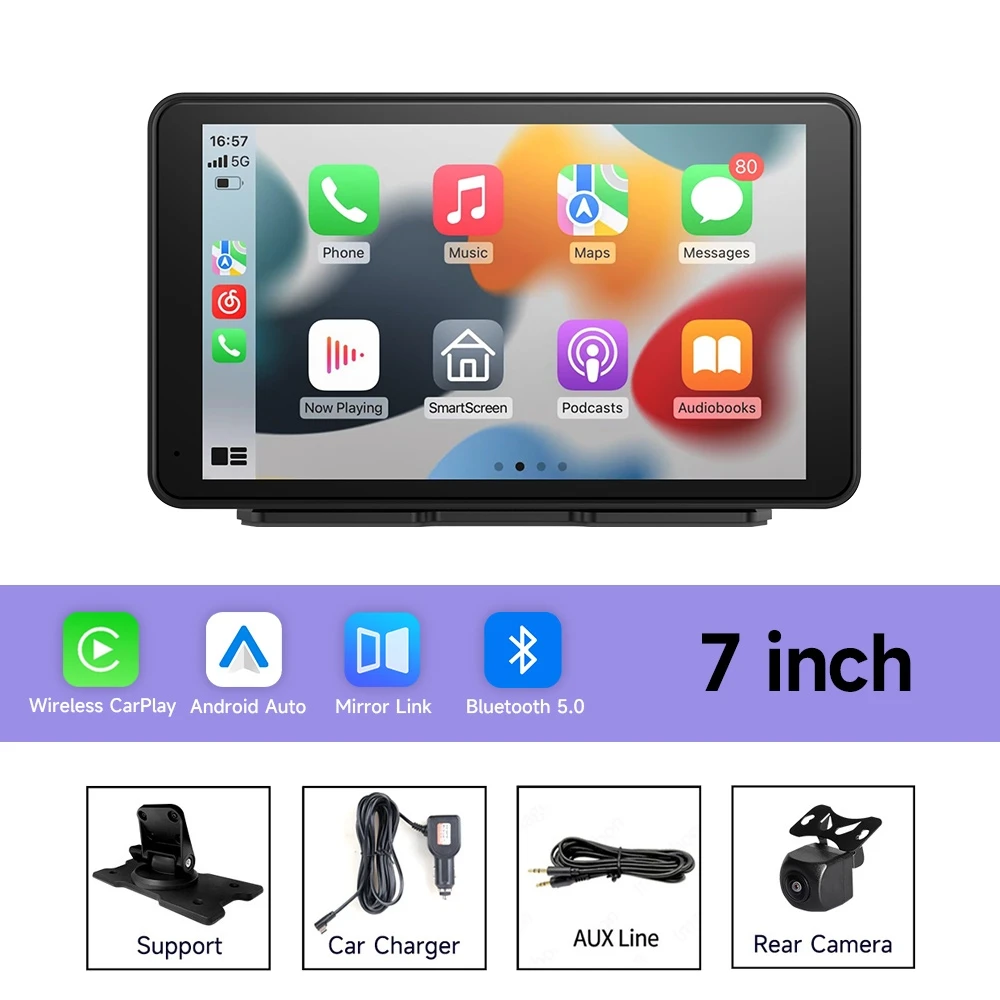 JIUYIN 7-дюймовый универсальный автомобильный радиоприемник, мультимедийный видеоплеер, беспроводной CarPlay, Android, GPS-навигация, сенсорный экран, Bluetooth