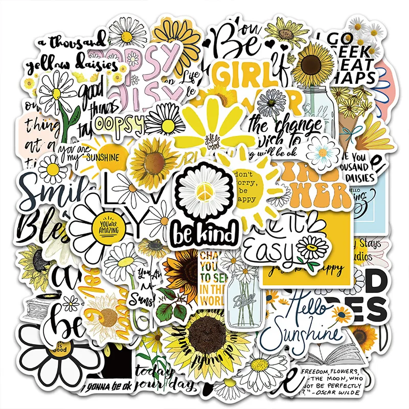 

50PCS Kawaii Sunflower Graffiti Sticker Decorative DIY Sticky PVC Sketchbook Scrapbooking Accessories Kids Phone Aesthetic