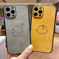 cartoon snoopy leather feel phone cases for iphone 13 12 11 pro max xr xs max 8 x 7 se 2020 back cover