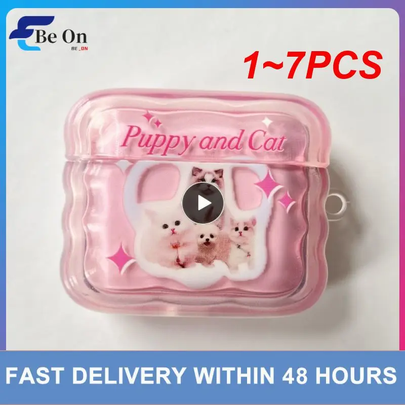 

1~7PCS For 1 2 2 Earphone Case Creative Cute Kitten Puppy Newspaper Wave Frame Pendant Anti-fall Shell For