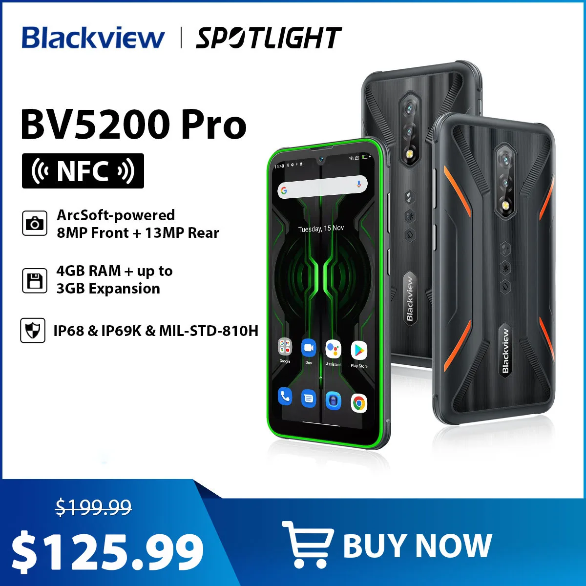 [World Premiere] Blackview BV5200 Pro Android12 Rugged Phone MTK G35 4GB 64GB Mobile Phone 13MP Camare ArcSoft 5180mAh Cellphone