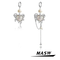 masw fashion jewelry heart drop earrings 2022 new trend natural pearl chain asymmetrical dangle earrings for women gifts