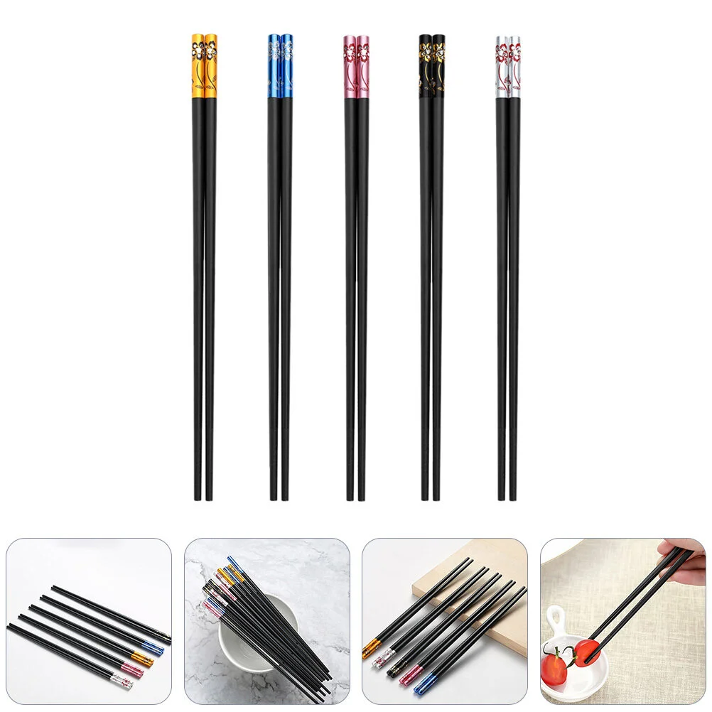 

5 Pairs Alloy Chopsticks Set Fondue Cusp Portable Cutlery Kitchen Hand-Pulled Noodle Family