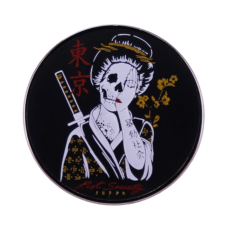 Самурайский Токийский Эмальовый Значок Скелета Гейши Художников Геико Брошь Японской Традиционной Культуры Искусства Эмблема Ювелирная.