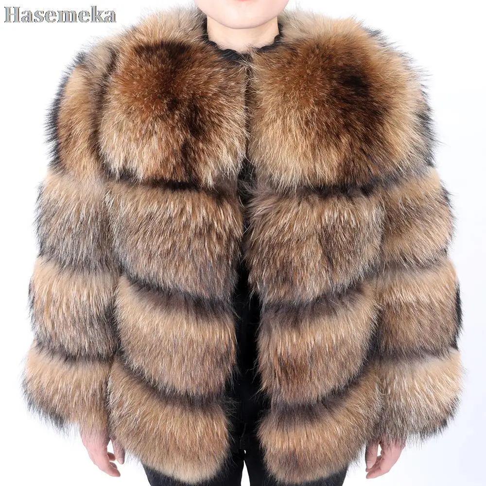 

Женская короткая куртка из меха енота, мягкая теплая Толстая куртка из натурального меха енота с круглым вырезом, верхняя одежда для зимы