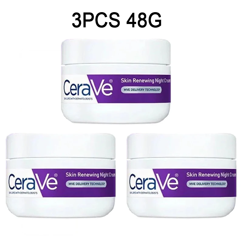 

3pcs CeraVe Skin Renewing Night Cream 24 Hours Hydration Nourishing Repair Cream Improve Dull For Normal To Dry Skin 48g