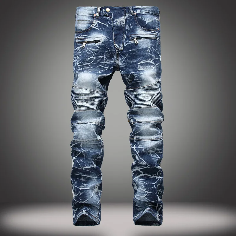 Jeans Male Nostalgia Locomotive Retro Directly Tube Tide Pants Men Personality Straight Trousers For Four Seasons