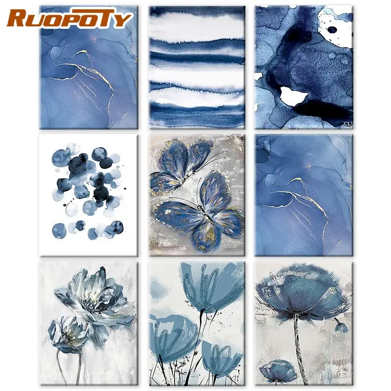 

RUOPOTY Paint By Number Blue Flower DIY Pictures By Numbers Scenery Kits Hand Painted Painting Art Drawing On Canvas Gift Home D