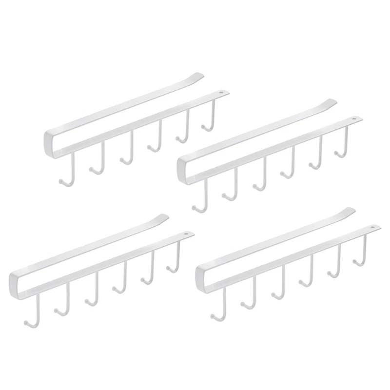 

4 Pack Cup Holder Under Cabinet,Drilling Free Hanger With 6 Hooks,Hook Holder Fit For 1 Inch Thickness Or Less Shelf