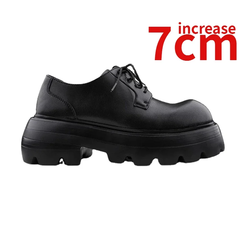 

Genuine Leather Dress Derby Shoes for Men Thick Soles Height Increased 7cm Couple's Style Design's Casual Leather Shoes Women's