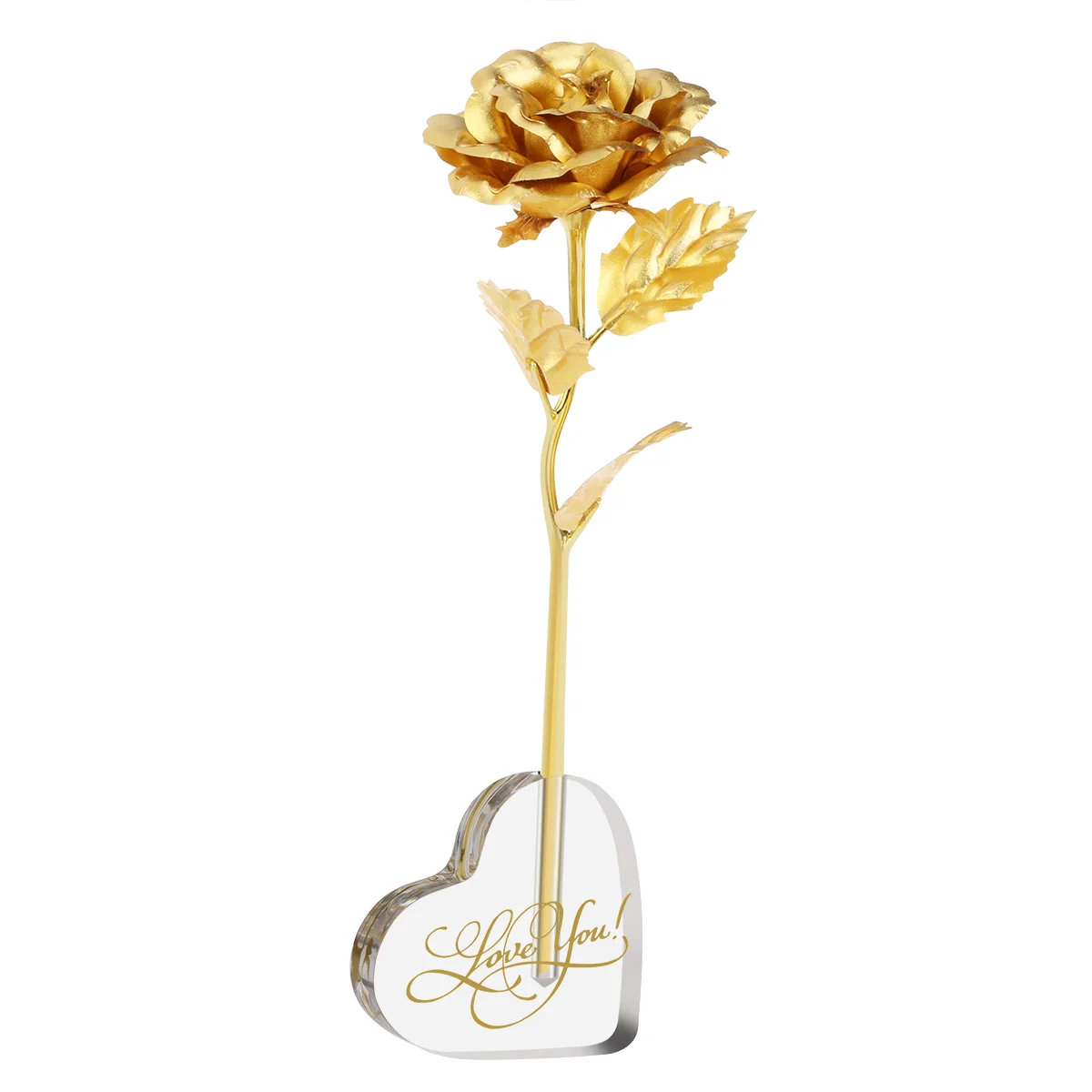 

Rose Flower Gold Artificialgift 24Kstand Golden Dipped Leaf Love Ornaments Plated Acrylicwomen Valentines Day Ornament