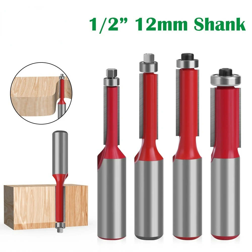 

1/2" 12mm Wood Router Bit End Dual Flutes Ball Bearing Flush Router Bit Straight Shank Trim Wood Milling Cutters for Woodworking