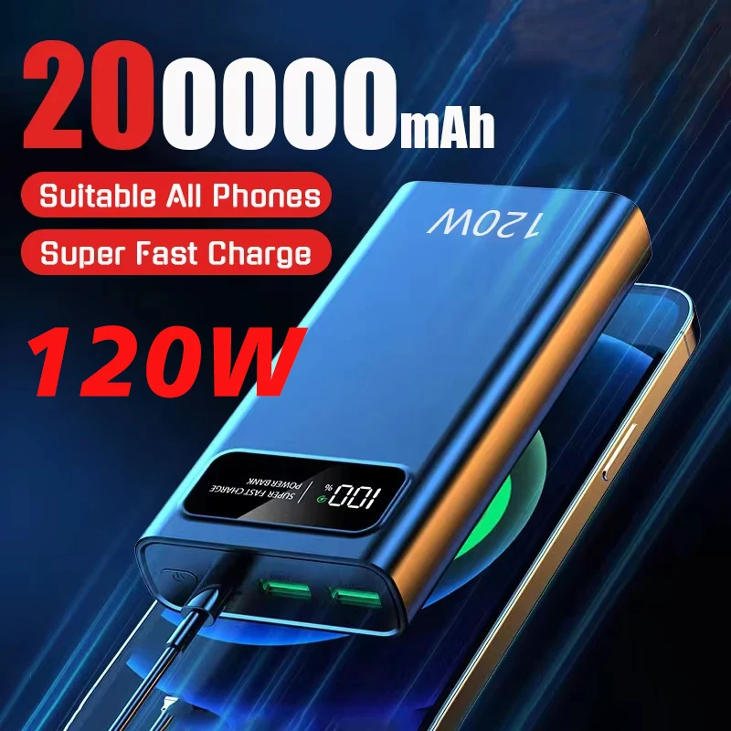 Power Bank с быстрой зарядкой мощностью 120 Вт 200000 Портативный внешний аккумулятор