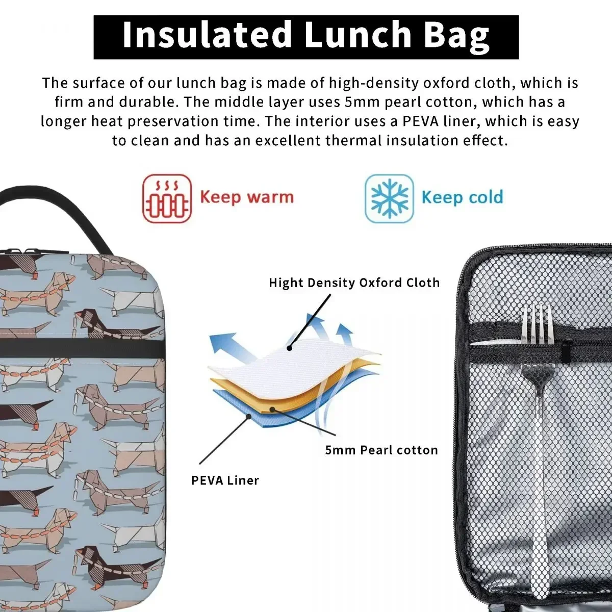 Оригами Dachshunds изолированный ланч-мешок для сосисок и собак герметичный Wiener Doxie