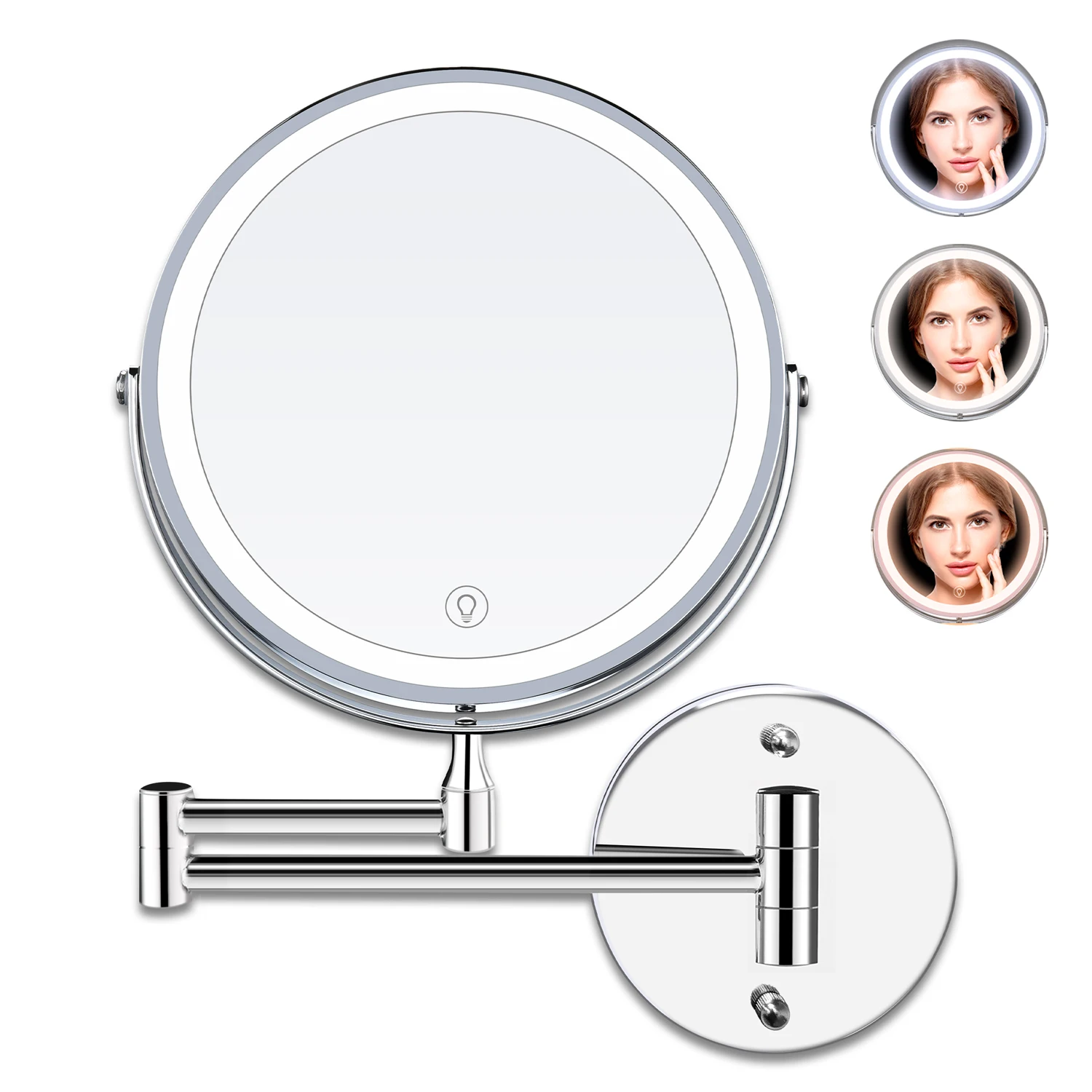 

HMTX Makeup Mirror Wall Mounted Wall Face Magnifying 10x Magnifying with LED Light Double-Sides Dia 8''
