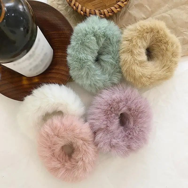 

New Warm Soft Hair Scrunchies For Women Girls Cute Plush Elastic Hair Band Solid Color Rubber Band Hair Loop Hair Accessories