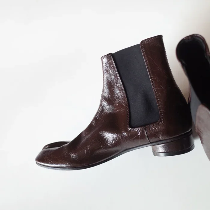 Осенние коричневые плиссированные ботильоны из мягкой кожи женская обувь с