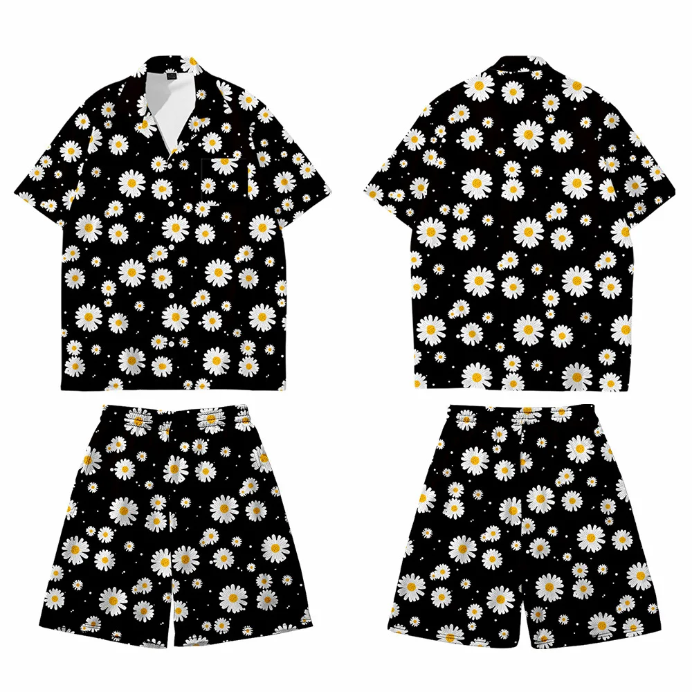 2PCS Couple Pajamas Sets Men Print Shirts&Shorts Turn-Down Collar T-Shirt Large Size 3XL4XL Summer New Thin Sleep Suit Home Wear