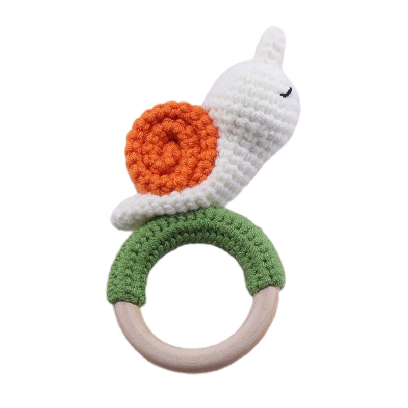 

Baby Wooden Teether Ring DIY Crochet Animal Rattle Infant Teething Nursing Soother Molar Toys for Newborn Shower Gifts