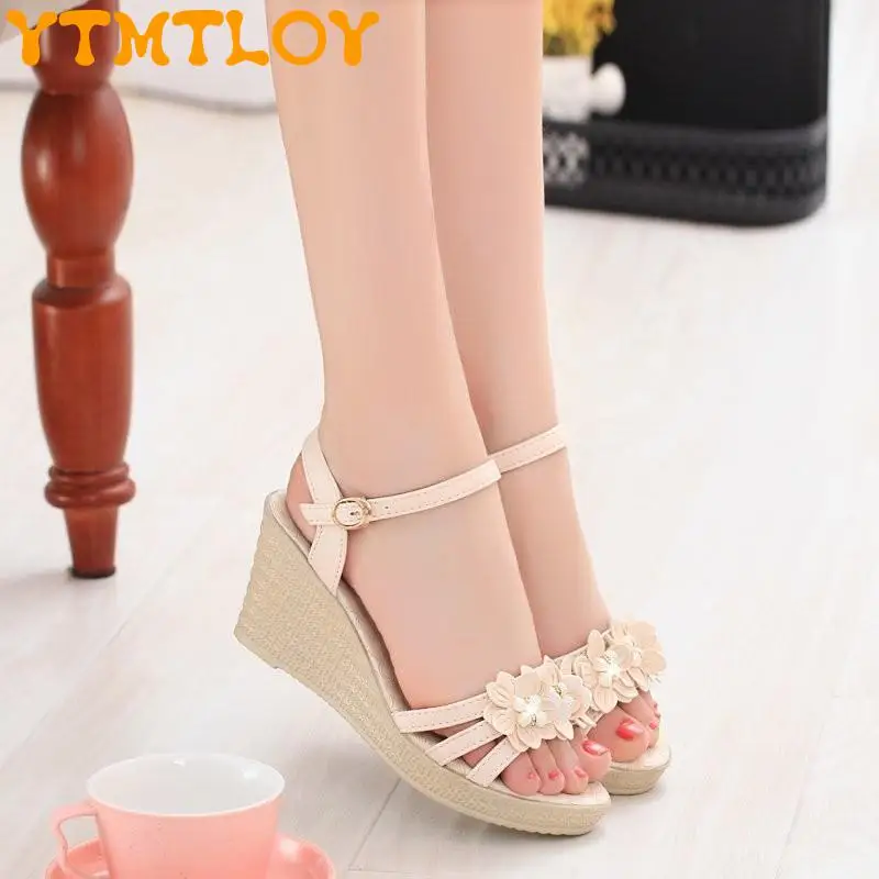 

2021 Summer New Popular Wedges With Flowers Are Thin, High-heeled Fashion Simple And Comfortable Trend Fish Mouth Women's Shoes
