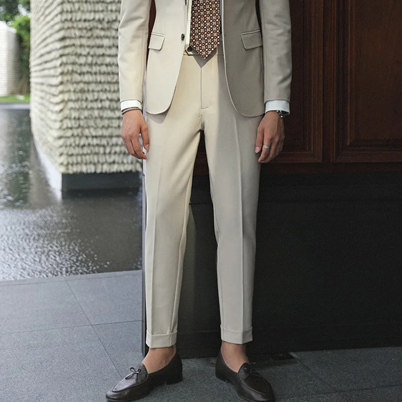 

Модель 2023 года, мужские весенне-осенние модные облегающие деловые брюки, мужские деловые повседневные Костюмные брюки, мужские прямые однотонные W208