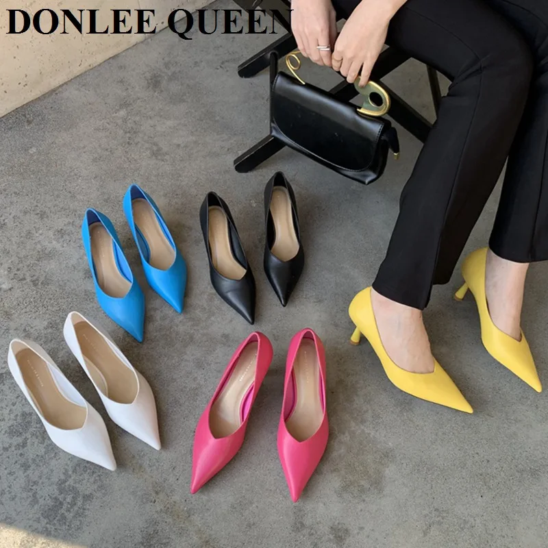 

Туфли-лодочки женские на тонком каблуке, с острым носком и глубоким V-образным вырезом