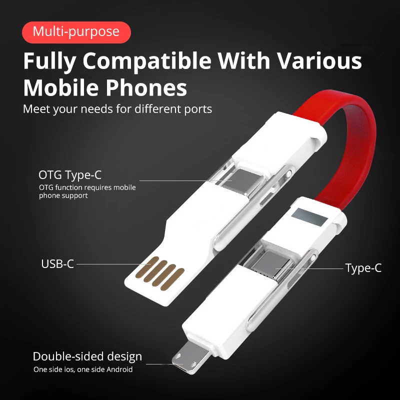 

4 в 1, многофункциональный зарядный кабель OTG для телефона, зарядный кабель Micro USB, зарядный кабель USB Type-C, 8-контактный кабель для передачи данных