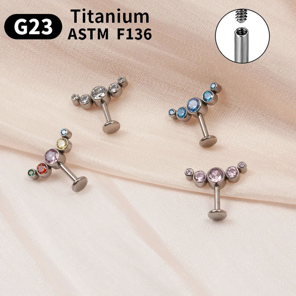 

16G Stud Earring for women G23 Titanium ASTM F136 Threaded Tragus Cartilage Ear Piercing earrings Zirconia Not allergic