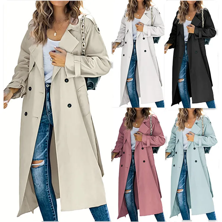 

2022 Winter and Autumn Windbreaker Coats Women Solid Color Long Sleeve Coats and Jackets Women Trench Coat