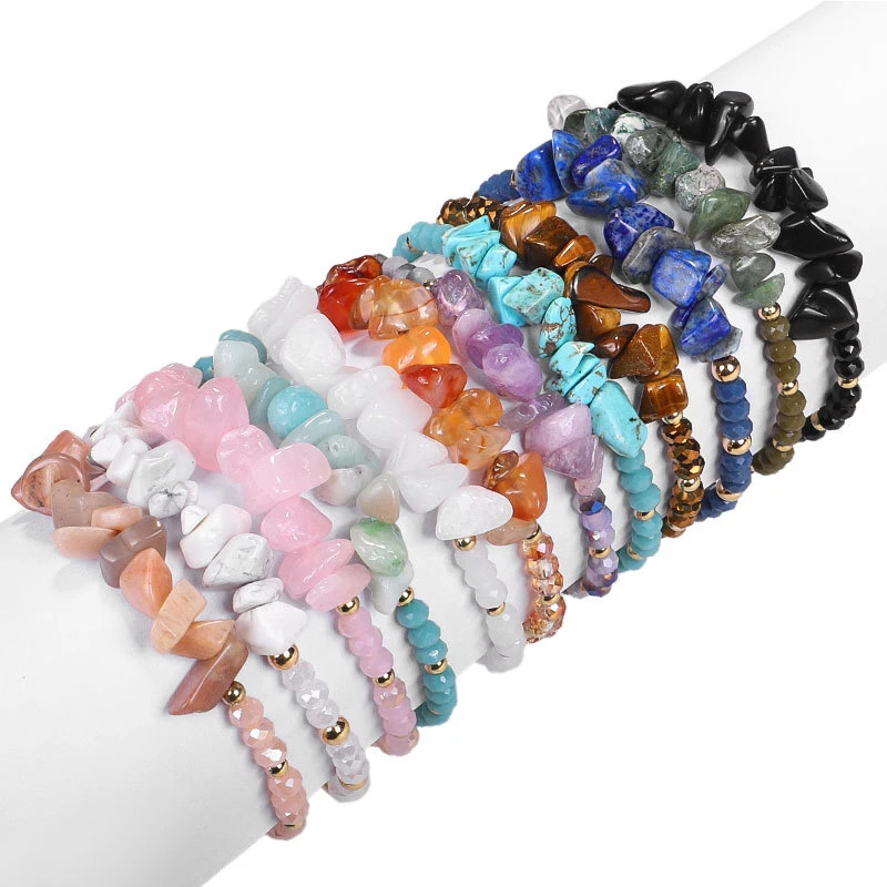 

New Natural Gem Stone Bracelet for Women Irregular Crystal Beads Nugget Bracelet Charm Girls Handmade Adjustable Lace Up Bangles