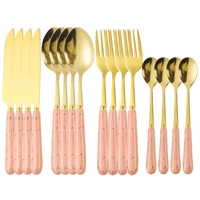 pink gold cutlery set 16pcs knives forks coffee spoons dinnerware set ceramic handle stainless steel tableware set