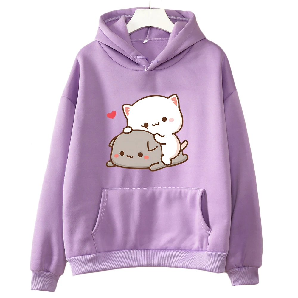 Mochi Peach And Goma Cute Cat Hoodie Sweatshirt for Girls Fashion Kawaii Cartoon Pullovers Women/Men Harajuku Aesthetic Hoodies
