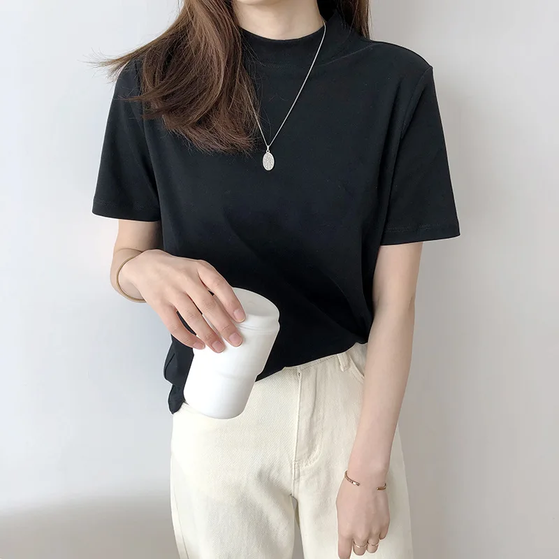 

2021 new fashion T-shirt ladies short sleeve casual cotton crew neck