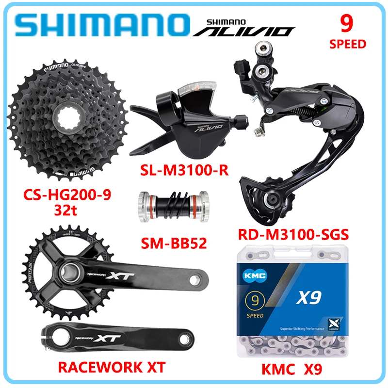 

Переключатели передач SHIMANO AVILIO 9V M3100 Groupset 1X 9 скоростей для горных велосипедов MTB X9 цепь CS-HG200 9 S 32T/34T/36T кассета M3100 переключатели