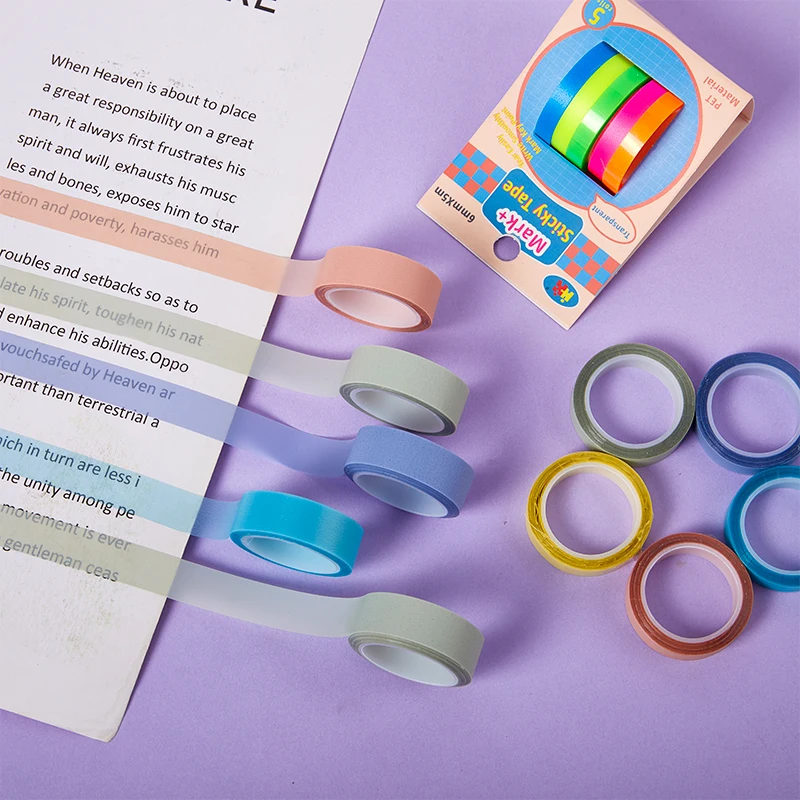 

5Rolls/set 5 Colors Sticky Note Transparent Fluorescent Tabs Flags Stickers Stationery Children Gift School Office Supplies