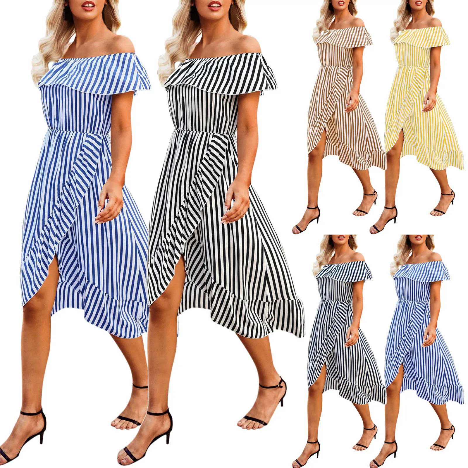

Women Summer Off Shoulder Short Sleeve High Waist Dresses A Line Mini Dress Party Dresses Womens Casual Dress with Sleeves