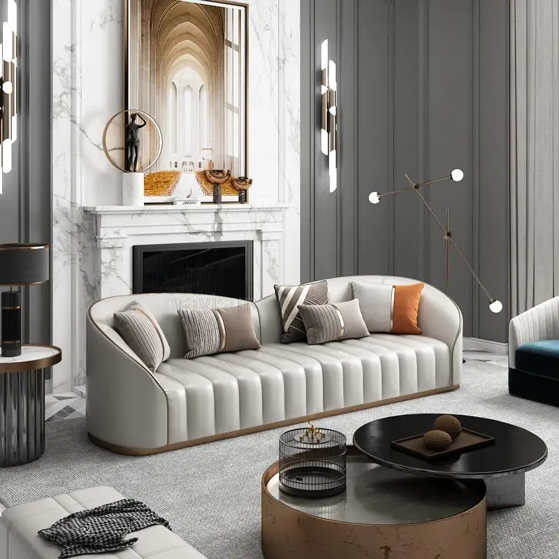 

Aesthetic Creative American Style Living Room Sofa Set White Large Villa Straight Three-Seat Sandalyeler Home Furniture FGM