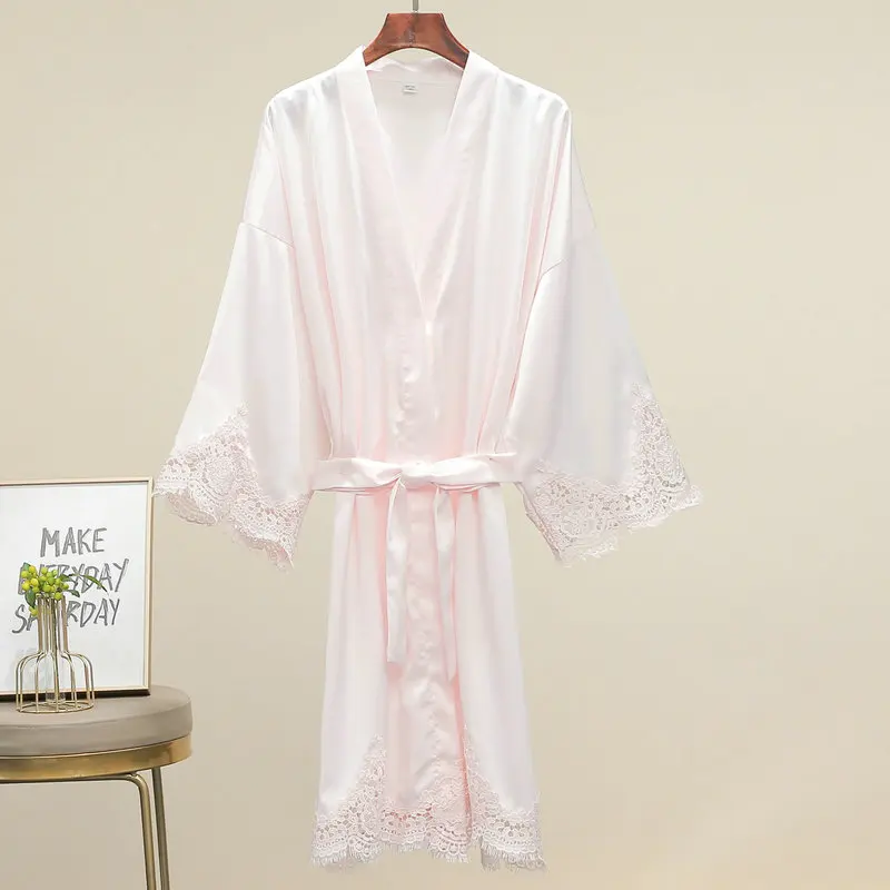 Owiter 2020 New Women Matt Satin Lace Robe Bride Robe Bridesmaid Robes Bridal Wedding Short Robe Bathrobe Sleepwear Dressing