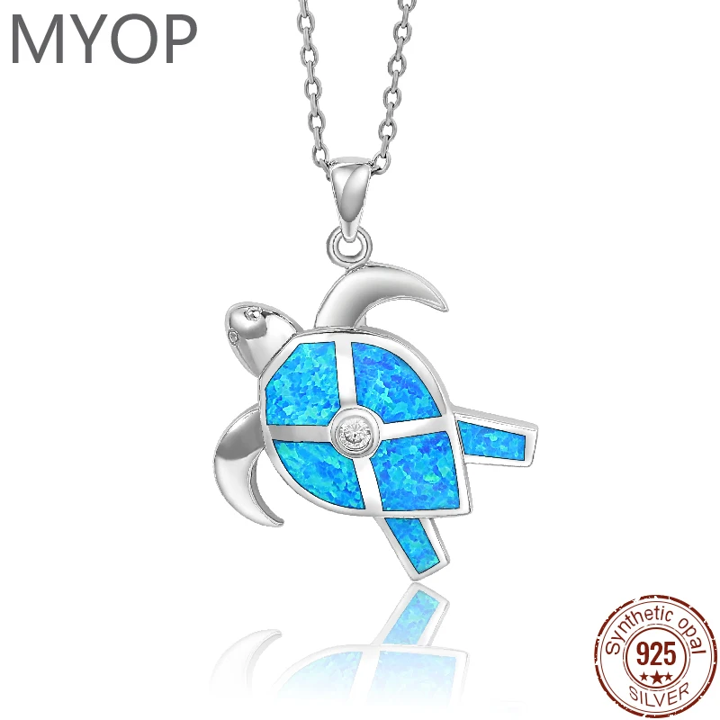 

MYOP 925 Silver Gift Synthetic OPAL Zircon Turtle Pendant, Artistic Atmosphere Warm Simple Design Sense New