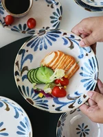 japan imported mino made okinawa flower ceramic tableware underglaze color household vegetable plate rice bowl rectangular plate