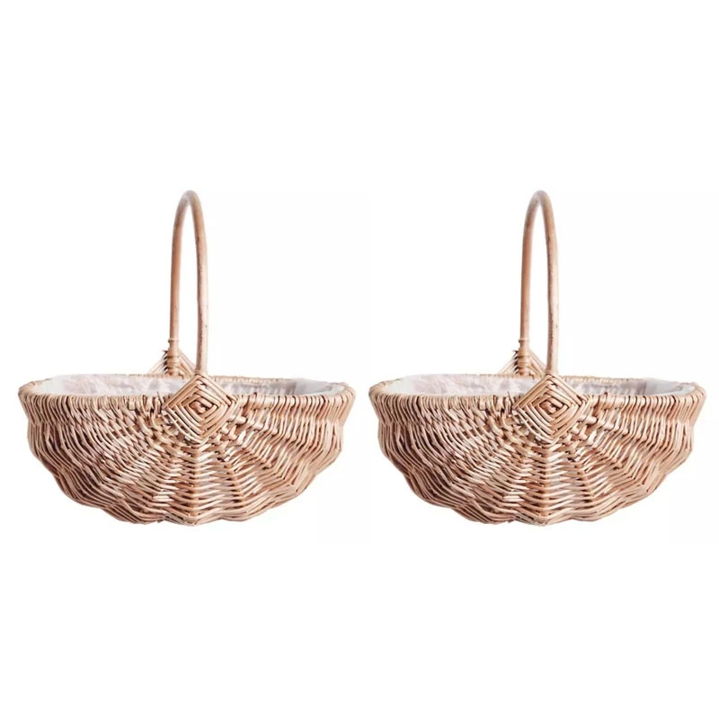 2X Natural Rattan Woven Flower Basket Pot Vase Weaving Baskets For Wedding Home Storage Baskets Organizer With Handle