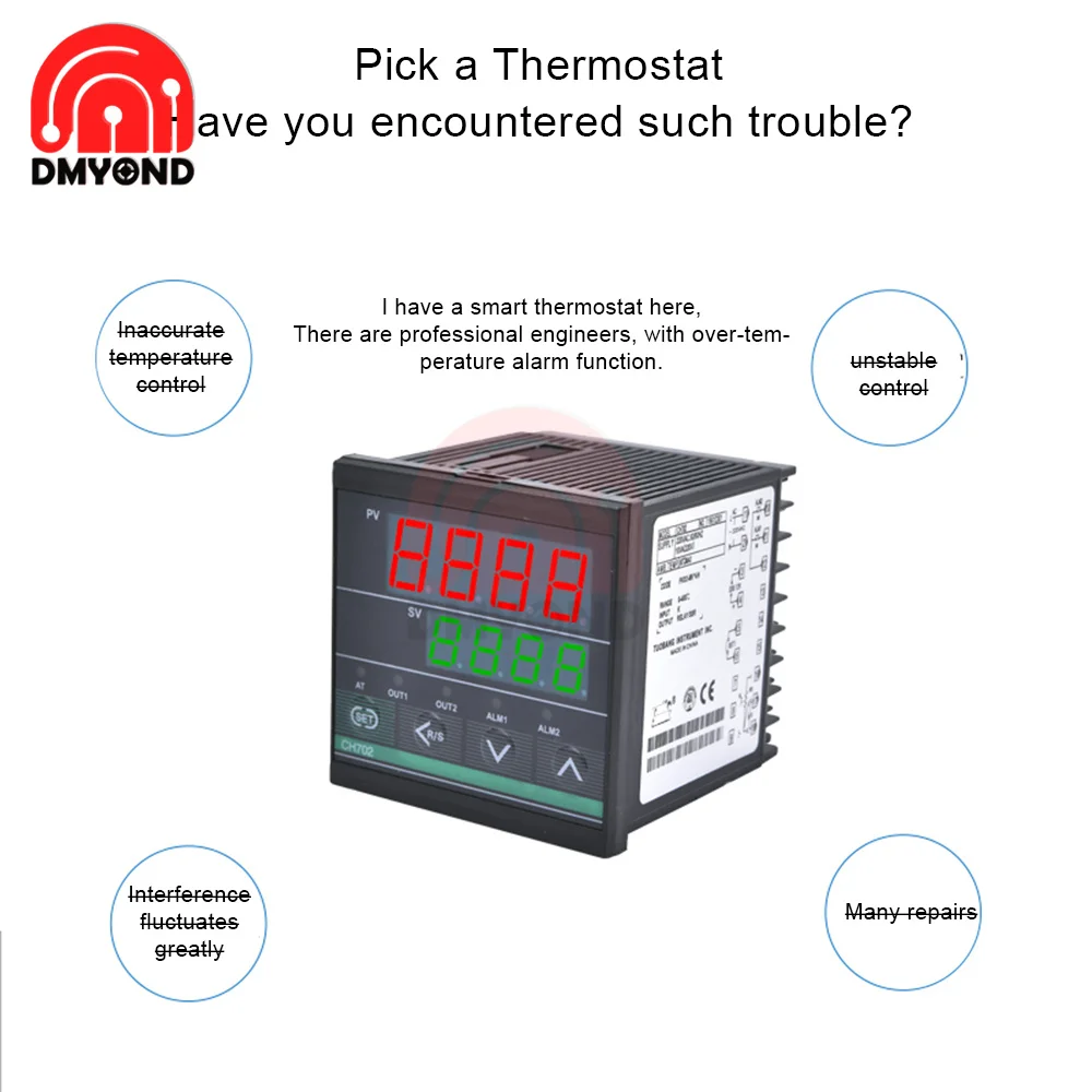 

Dual Output SSR and Relay CH102 CH402 CH702 CH902 Two Relay Output LCD Digital Intelligent Temperature Controller 220V