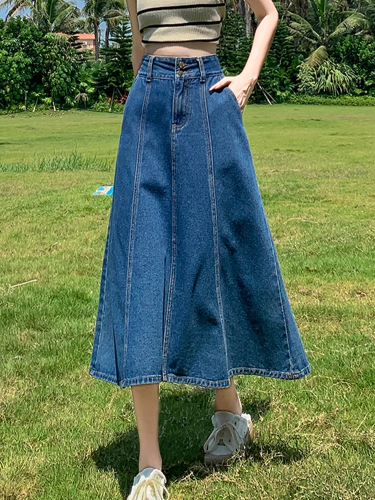 

M-6Xl Casual Denim Skirt High Waist Double Button A-Line Dress 2023 Summer Fashion Women'S Clothing