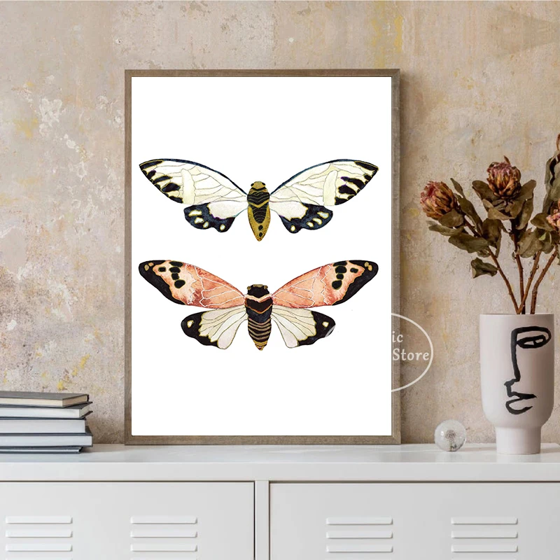 Акварель Жук Художественная печать синяя Стрекоза искусство естественное